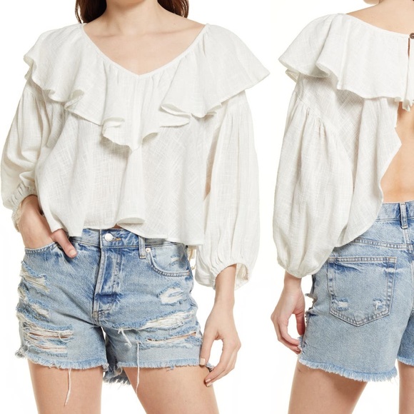 Free People Tops - Free People, Gauzy Cotton Top, Ruffle Neckline